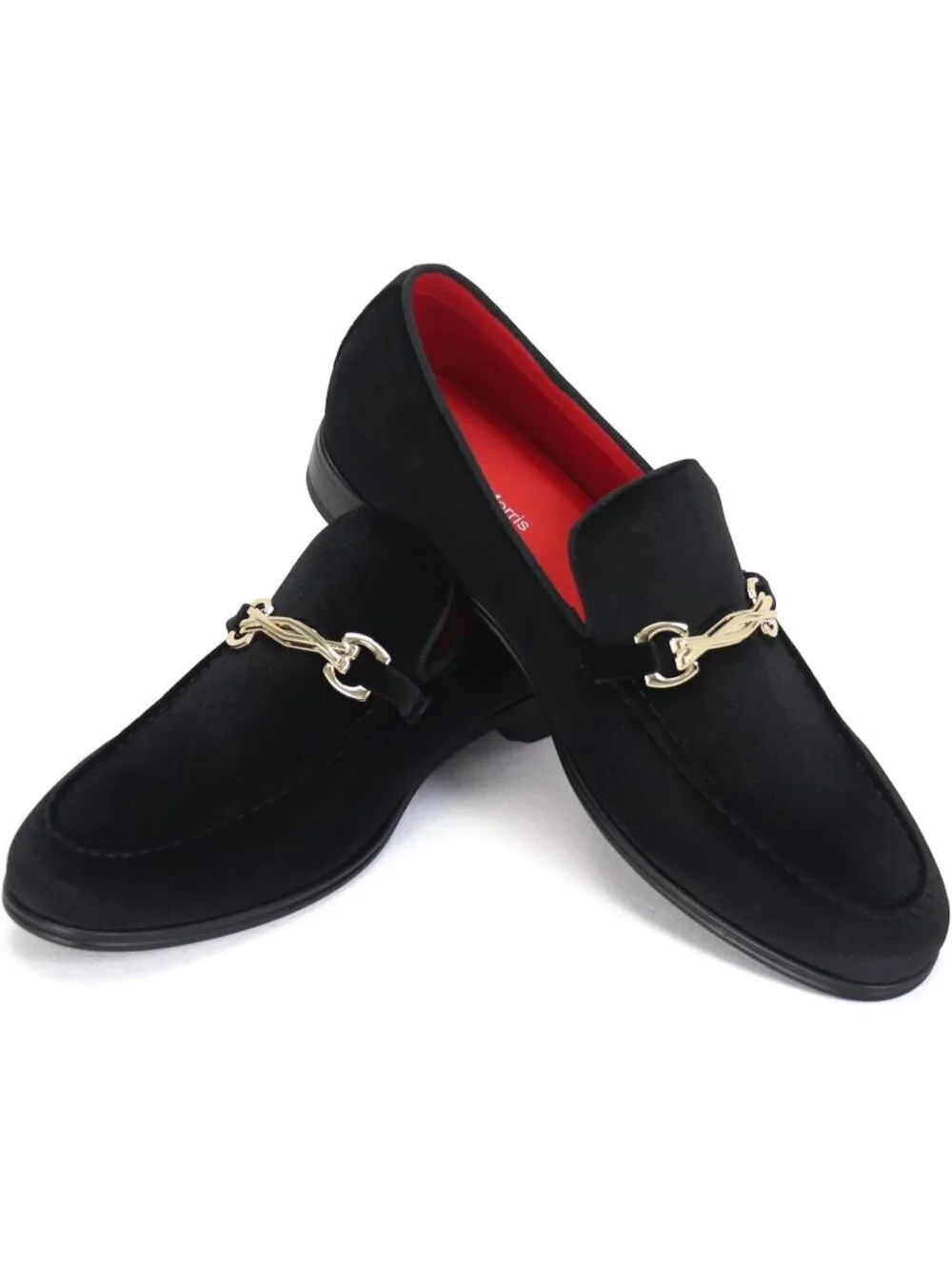 Rogers & Morris Men's Black Velvet Loafers Metal Buckle Luxury Horsebit Shoes